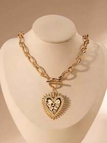 1 Piece Of Retro Simple Heart-Shaped Openable Sunflower Pendant Necklace, Classic OT Handmade Chain Fashionable Women's Exquisite Fashion Jewelry Metal Necklace Suitable For Daily Wear, Valentine's Day, Party, Gift Giving, Christmas, Back To School Season, Thanksgiving, New Year, New Year's Eve - Multicolor - View 1