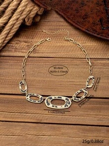 1pc Vintage Bohemian Style Minimalist Hollow Geometric Faux Leather PU Leopard Print Personalized Vacation Necklace For Women