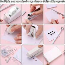 Kit de accesorios de computadora blanco, juego de accesorios de oficina, juego de grapadora de computadora, incluye removedor de grapas, dispensador de cinta de perforacin, bolgrafo de tijera, - Blanco - Ver 5