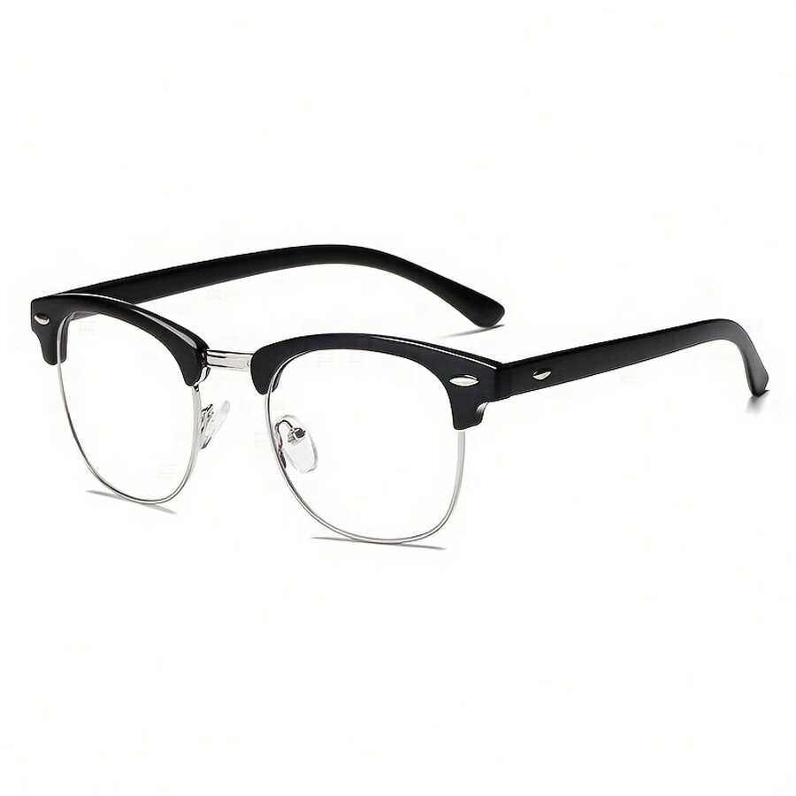 Anti-Blue Light Glasses - Black Metal Frame Anti-Fatigue Lenses, Modern Y2K Computer Glasses Unisex, Lightweight Metal Frame Compatible With Smartphones, Tablets, Laptops - Office, Gaming, Daily Use, Tech-Friendly Design, Fashionable And Durable Glasses, Office Accessories, Sturdy Hinges, Exclusive For Digital Users - 黑色 - 查看 1