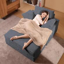 Dragonpad Oversized Chaise Lounge Chair With Storage Ottoman And 3 Soft Pillows, Corduroy Sofa Bed Cloud Couch Sofa For Living Room, Bedroom ﻿ - Grey - View 2