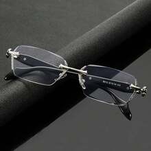1pcs Unisex Ultra-Light Frameless Glasses - Vintage Diamond Cut Edge, Classic Unisex Computer Glasses, Sturdy Iron Frame, Unisex Glasses - Bạc - Xem 3
