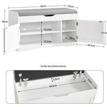 36,2-Zoll-Schuhbank mit anhebbarem Stauraum, Aufbewahrungsbank mit gepolstertem Sitzkissen, Eingangsbank mit 2 verstellbaren Regalen, für Eingangsbereich, Wohnzimmer, Schlafzimmer