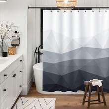 Popular Ombre Blue Fabric Contemporary Shower Curtains For Bathroom Dcor - 灰色 - 查看 3
