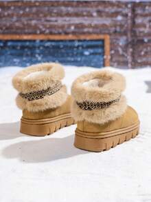 1 par de botas de nieve esponjosas y cálidas para bebés/niños pequeños/niños, botas casuales planas cómodas para uso en exteriores para niñas, otoño/invierno - Marrón - Ver 3