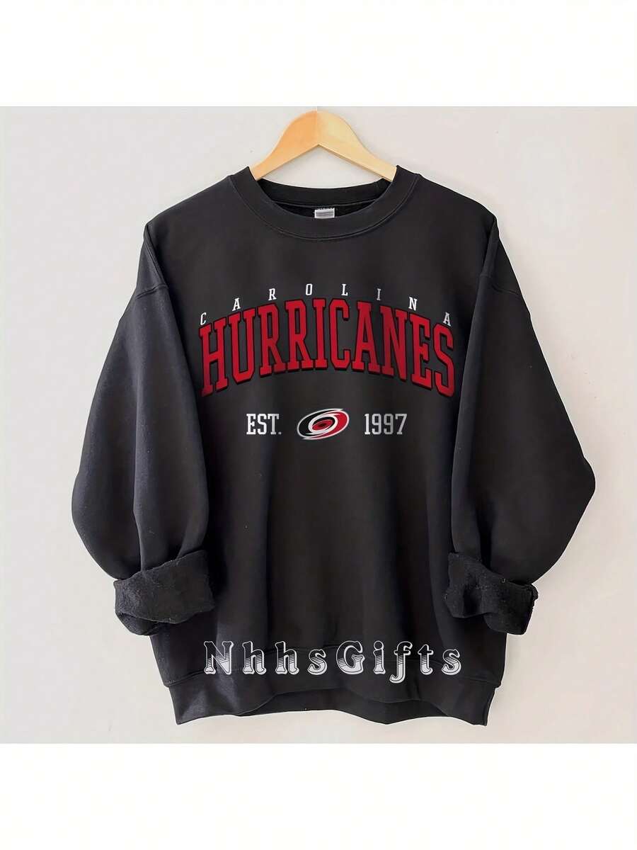 Carolina Hockey Shirt Sweatshirt, Hurricanes Ice Hockey Sweater, Retro Carolina Hockey Fan Gifts - màu đen - Xem 1