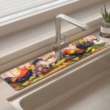 1pc, Farmhouse Chicken Style, Diatom Mud Faucet Absorbent Pad, Bathroom Faucet Splash Pad, Moisture-Proof Anti-Slip Faucet Pad, Kitchen Countertop Accessories. - Multicolor - View 2