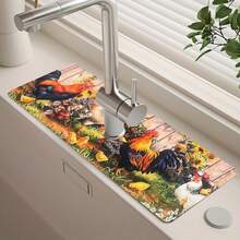 1pc, Farmhouse Chicken Style, Diatom Mud Faucet Absorbent Pad, Bathroom Faucet Splash Pad, Moisture-Proof Anti-Slip Faucet Pad, Kitchen Countertop Accessories. - Multicolor - View 8