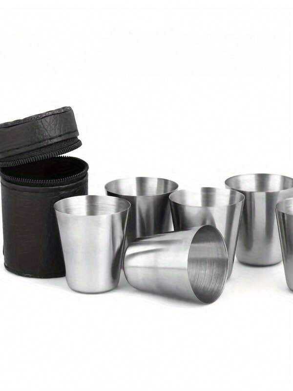 5-Piece Stainless Steel Tumbler Set (4 Cups Plus A Sleeve) - Reusable, No Power Required, Hand Washable - Portable Mini Whiskey Tumbler For Outdoors, Travel, Picnics, And Party Supplies, Octobuddy, Phone, Sticky Phone Grip, Hair Brush, Hair, Hairbrush, Solholiday Essentials, Kitchen, Kitchen, Shoes, Camping, Bathroom, Holiday Accessories, Fans, Christmas, Halloween