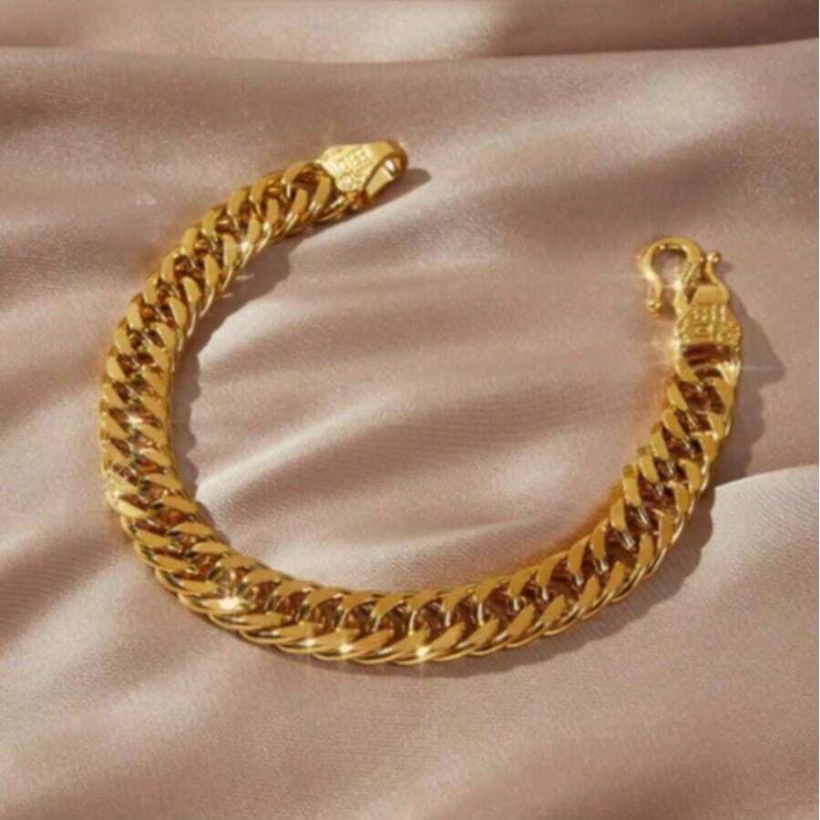 1pc 10mm Thick Versatile Hook Clasp Bracelet, Women's Everyday Jewelry Gift - Yellow Gold - View 1