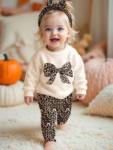 1pc Baby Girl Casual Printed Crew Neck Pullover Sweatshirt, Autumn/Winter , Adorable Baby Brings Joy And Happiness To Every Child! - Apricot - View 6
