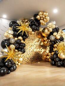 121 pièces/set Kit d'arche de guirlande de ballons noirs et dorés, ballons confettis noirs et dorés avec étoiles, pour la décoration de fête du Nouvel An, d'anniversaire, de mariage