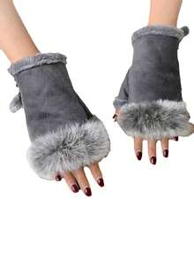 1 Pair Suede Lace-Up Fingerless Gloves For Women - Multicolor - View 15