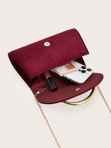 AIBBYDAR Women's Evening Bag, Solid Color Corduroy Fashion Evening Bag, Wine Red Evening Dress Matching Clutch, Makeup Bag, Wallet, With Detachable Metal Chain, Suitable For Ball, Wedding, Party, Holiday Gathering, Halloween, Christmas - Burgundy - View 6