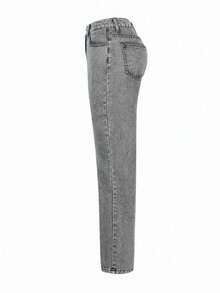 Women's Solid Color Casual Straight Jeans,Mid-Rise Wide Leg Jeans – Versatile Denim Pants For Women, Everyday & All-Season Wear - Grey - View 8