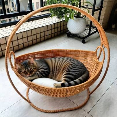 1 Stück handgefertigter gewebter hängender Katzenhängematte, atmungsaktives Katzenbett, Katzenplattform für Innenbereich, geeignet für Katzen & kleine Hunde, Fensterplatz mit Sonnenlicht, Ruhe und Spiel, moderne Wohndekoration, Tragfähigkeit 3,0 kg