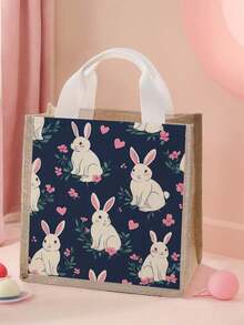 1pc Foldable Cartoon Rabbit Printed Tote Bag, Large Capacity, Lightweight, Fashionable, Personalized Handbag, Shoulder Bag, Casual Shopping Bag, Storage Pouch, Cute Mini Carry-On Essentials - Multicolor - View 2