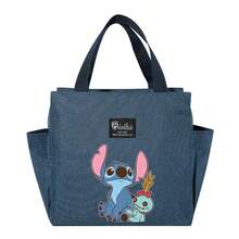 Adorable bolsa de almuerzo aislada con diseño de Stitch - Portador térmico de alimentos de doble bolsillo con grueso papel de aluminio, mantiene las comidas calientes para la escuela, de vuelta a la escuela, útiles escolares, oficina y actividades al aire libre | Colección