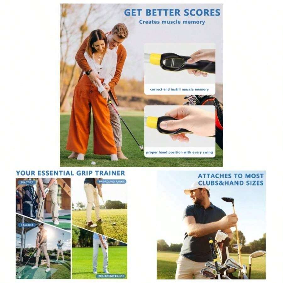 Grip Trainer, Club Grip Trainer Right Hand, Grip Swing Training Aid Golfer Proper Hand Position, Attaches To Most Handles - 黃色 - 查看 1