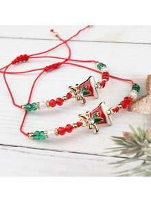 6 Stücke Weihnachts-Element Cartoon süße Armband Set, inklusive Weihnachtsmann, Weihnachtsbaum, Rentier, Schneemann, Glocke, handgemachte Perlenarmreifen, perfekt für Weihnachtsoutfit und Geschenke