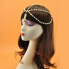 Gold Head Chain Pearl Sequins Rhinestone Headband Crystal Bohemian Hair Bands Halloween Hair Hoop Women Boho Hippie Hairband Party Decoration Cosplay Costume Handmade Headpiece Hair Jewelry 2 Pack#SSDD B BJNHMJ
