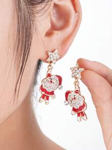 2pcs/Set Rhinestone Santa Claus, Christmas Tree, Reindeer Stemware, Gingerbread Man, Bowknot , Gold Pendant Earrings, Christmas Gift
