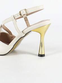 حذاء كعب عالي مدبب الأصبع برباط متقاطع بشريط أبيض للنساء، كعب رفيع موديل 2025 الجديد