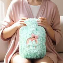 1 pieza Bolsa de agua caliente con bordado de flores, funda suave y cómoda para bolsa de agua caliente para el invierno, Bouillotte Ventre