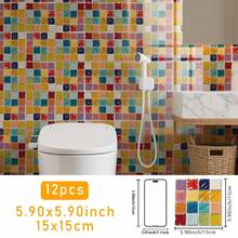 3.93x3.93inch/5.91x5.91inch/7.87x7.87inch, 12pcs Colorful Mosaic Style Peel And Stick Wall Decals, PVC Material Self-Adhesive Wall Stickers, Easy To Apply And Clean, Suitable For Bathroom, Kitchen, Laundry Room, Stairwell Wall Renovation