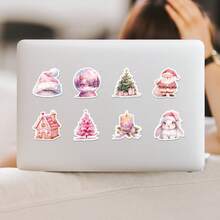 50pcs Nordic Pink Christmas Doodle Stickers, Decorative Stickers For Water Cups, Computers, Creative Holiday Stickers