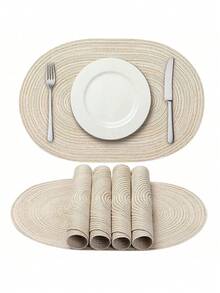2pcs/4pcs/6pcs Woven Oval Placemats, 12x18 Inches, Oval Table Placemats, Natural Woven Heat Resistant Tablemats, Red Napkins, White Napkins, Suitable For Family Gatherings, Wedding Parties (Beige) - Milk Coffee Color - View 8