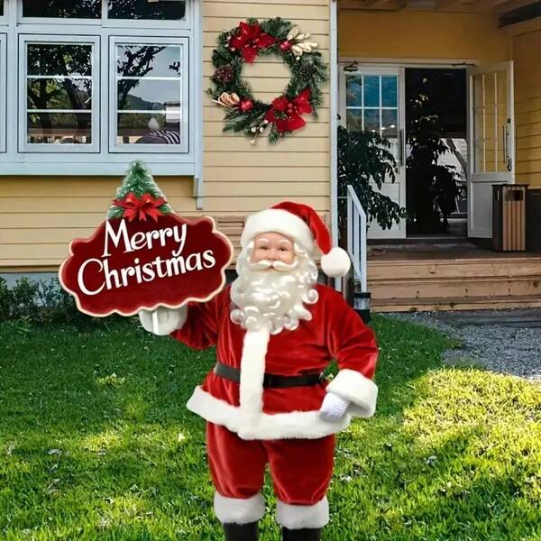 Decoración de Navidad de Santa Claus con barba blanca de acrílico plano 2D, adecuado para todo el año, para jardín, césped y jardinería > Decoración exterior > Decoración de jardín, letrero de jardín festivo "Feliz Navidad" sin necesidad de energía, perfecto para la decoración navideña al aire libre, 2D plano