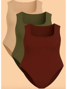 Kit 3 Bory Plus Size Body Bori Tank Top Thick Strap Closed Back Second Skin Fresh Fashion Spring Summer Timeless Clothes Large - 軍綠色/酒紅色/裸色 - 查看 2