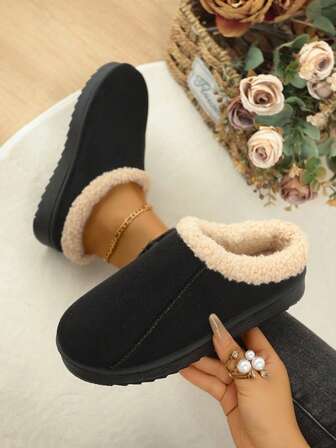 秋冬女士舒适厚底毛绒拖鞋，防滑室内外穿着，奢华柔软毛皮，尺码 36-44，情侣男士保暖拖鞋