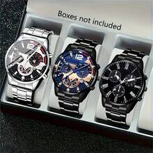 Set de 3 relojes de pulsera de hombre de aleación premium, uso versátil diario, gran valor, regalo ideal
