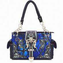 Camouflage Crown Buckle Western Concealed Carry Purse Floral Sparkle Country Handbag Women Shoulder Bag Crossbody Wallet Set - Màu xanh lam - Xem 4