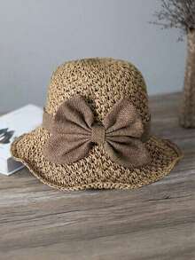 Classic Straw Braid Hat, Women's Beach Hat, Versatile Bucket Hat,, Spring/Summer - 卡其色 2 - 查看 7