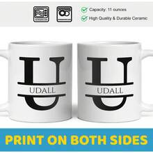 Personalized Monogram Coffee Mug, Initial Letter M Customized For Women Men Girls Boys Dads Moms Friends, Taza De Café Personalizada Con Monograma, Letra Inicial Black Handle Mug Letter M 11oz - Initial U - 查看 4