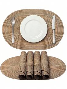 Cotton Yarn Woven Oval Placemats 12x18 Inch, Dining Table Oval Napkins, Natural Woven Heat Resistant Table Mats For Family Gatherings, Wedding Parties (Brown) - Brown - View 6