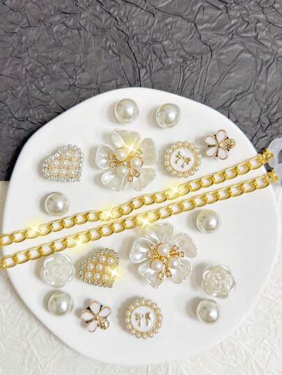 18pcs Detachable Faux Pearl Chain Shoe Decoration, Suitable For Sandals, Slippers, Clogs, Beach Shoes, All Season Use, Perfect Holiday Gift