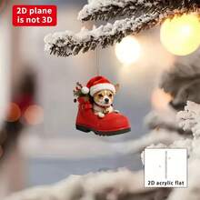 Ornement d'arbre de Noël en acrylique charmant - Botte rouge avec design de chiot, parfait pour la décoration de vacances, l'accrocher à un sac à dos et les accessoires de voiture. Décorations de Noël à la maison, cadeaux de Noël, décorations de Noël - Multicolore - Voir 4