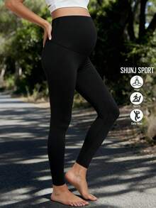孕妇压缩紧身裤，孕妇全长收腹运动裤，黑色健身紧身裤，适合产前运动、瑜伽、跑步，孕妇圣诞礼物 - 黑色 - 查看 1
