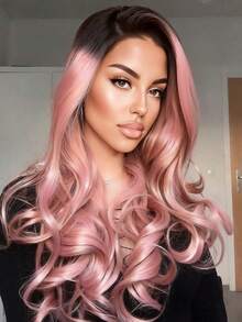 Ombre Pink Body Wave Human Hair Wigs With Dark Roots Natural Looking For Women 13x4x1 Lace Front Wigs T Part Lace Wigs Middle Part Ombre Wigs For Daily Party Halloween Use - Bắt nguồn từ & Ombre - Xem 4