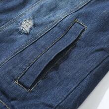 Men's Vintage Slim Fit Washed Denim Long Sleeve Jacket, Thickened Lapel Collar, Youth Outerwear For Winter - Dark Wash - View 8