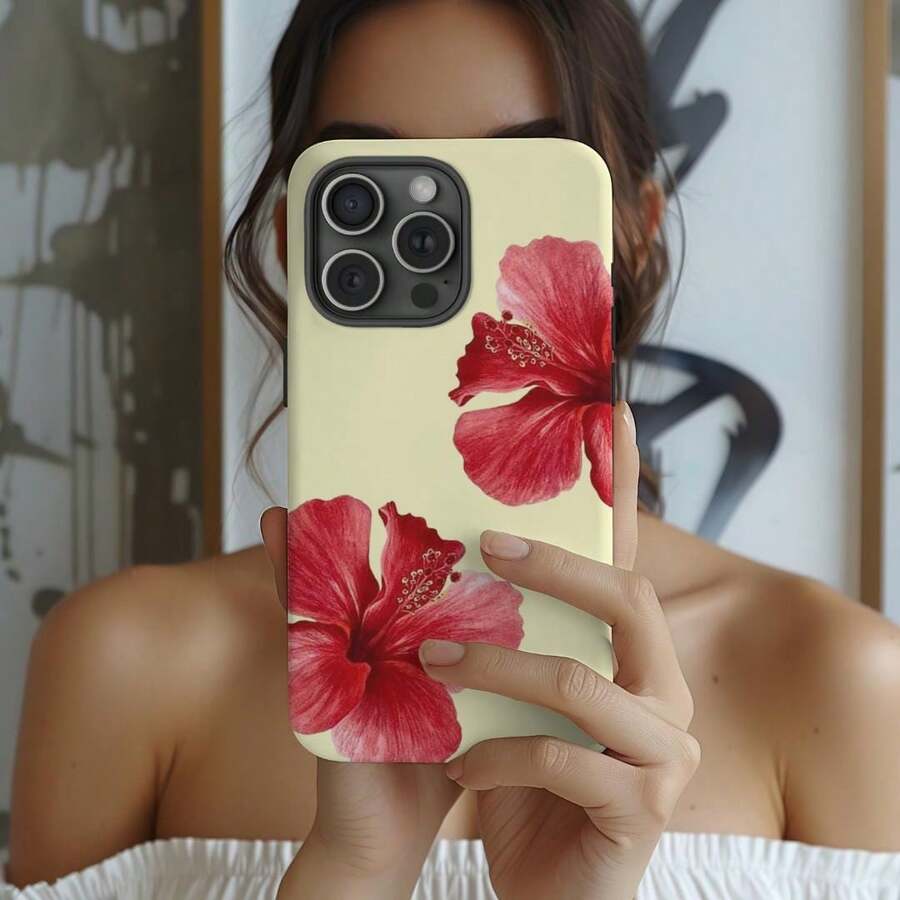 Flower SALLY Tropical Hibiscus Floral Pattern Yellow Phone Case, Filled With Summer Hawaiian Girl Vibe, Fashionable Summer Aura, Suitable For IPhone 17 Pro, 16, 15, 14, 13, 12, 11 Pro Max