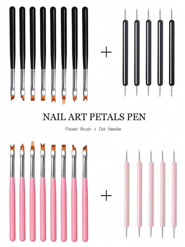 8-Piece Nail Brush Set - Acrylic And Gel Manicure Set, 5-Piece Dot Flower Pin Set With Gradient Painting And Flower Painting Brushes, Suitable For Nail Salons And Beginners.