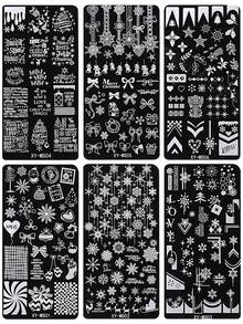 6pcs Christmas Nail Enhancement Template, With Snowflake, Gingerbread Person, Bow, Love, French Nail Hot Stamping Template, For Christmas Nail Decoration, Diy Christmas Nail Polish Transfer Tool