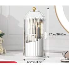 Caja de almacenamiento de maquillaje giratoria de 360°, transparente, caja de almacenamiento de escritorio, soporte para brochas de maquillaje, soporte para bolígrafos de escritorio, decoración del hogar, colgante de baño, caja de almacenamiento de maquillaje a prueba de polvo y resistente al agua, adecuada para tocador, baño, dormitorio, escritorio