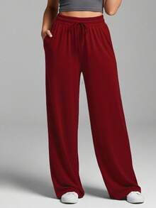 Modern Chic Plain Wide Leg Sweatpants With A Comfortable Structured Fit - Đỏ - Xem 12