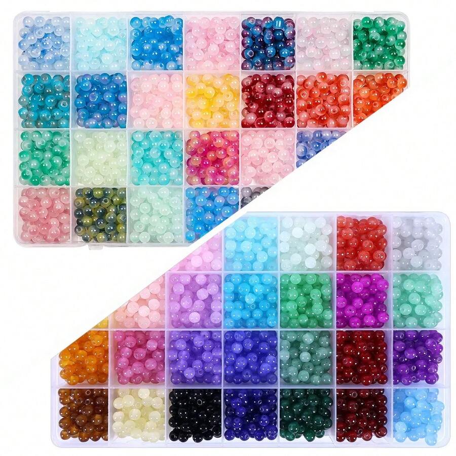 1 Box 28 Colors 6mm Solid Color & Ombre Glass Beads, Jewelry Making Kit